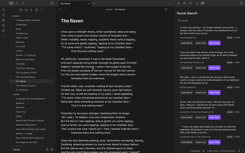tezcat running on Edgar Allen Poe’s collected works